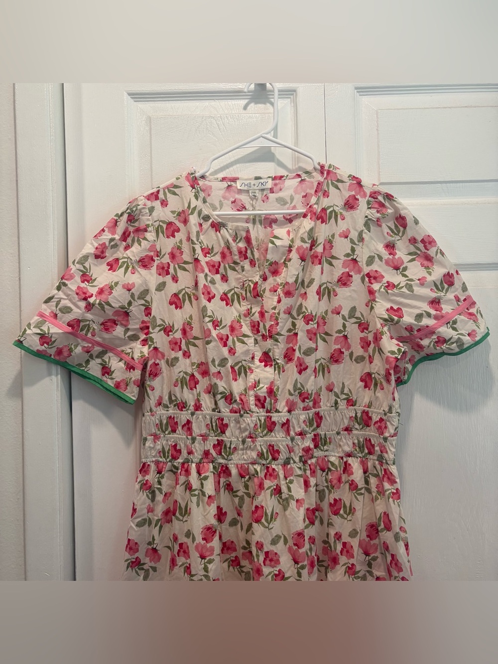 NWT She + Sky Pink and Green Floral Tiered Short Sleeve Maxi Dress - Size 2XL